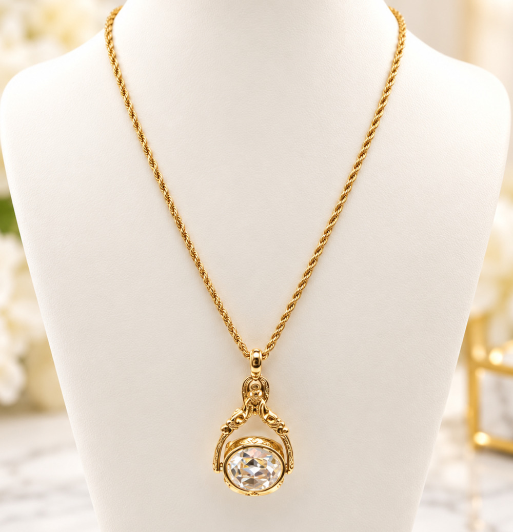 Joan Rivers Crystal Spinner Necklace Gold Tone 26" Victorian Revival Estate